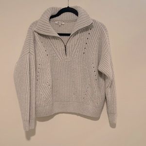 Madewell Pointelle Zip Pullover Sweater Medium